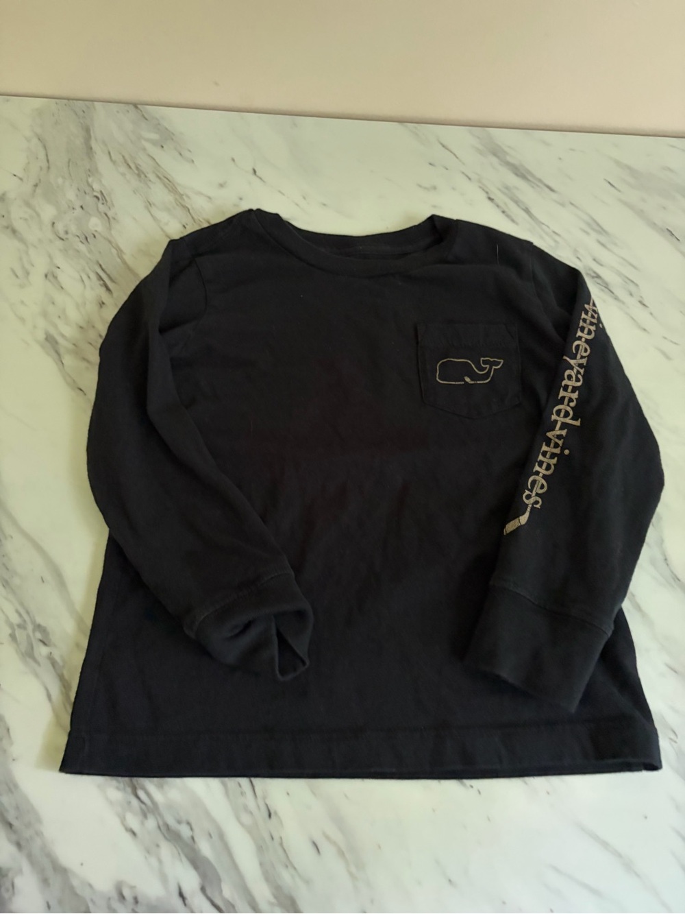 Vineyard Vines Navy Long-Sleeve Pocket Tee with Hockey Stick Whale - 3T